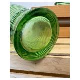 2 Pc Lot; Anchor Hocking Block Optic Green Glass pitcher & Hazel-Atlas Green Depression Glass Butter Dish