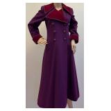 Saint Laurent 1970s Purple Wool Maxi Coat with Velvet Collar and Cuffs-Size 38