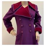 Saint Laurent 1970s Purple Wool Maxi Coat with Velvet Collar and Cuffs-Size 38