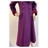 Saint Laurent 1970s Purple Wool Maxi Coat with Velvet Collar and Cuffs-Size 38