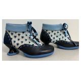 John Fluevog Investigator Enneagram Lace-Up Ankle Boots, Navy Hearts, Size 7.5