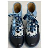John Fluevog Investigator Enneagram Lace-Up Ankle Boots, Navy Hearts, Size 7.5