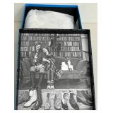 John Fluevog Investigator Enneagram Lace-Up Ankle Boots, Navy Hearts, Size 7.5