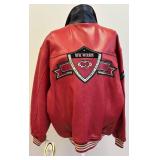 Wu Wear Red Leather Varsity Jacket Men