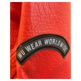 Wu Wear Red Leather Varsity Jacket Men
