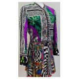 Atelier Gianni Versace Long Sleeve Dress with Graphic Print and Pleated Skirt