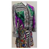 Atelier Gianni Versace Long Sleeve Dress with Graphic Print and Pleated Skirt