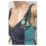 Ranna Gill Beaded Maxi Dress Turquoise and Gray Size S