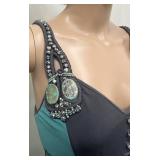 Ranna Gill Beaded Maxi Dress Turquoise and Gray Size S