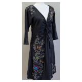 JW Los Angeles Gray Cotton Dress with Butterfly Embroidery, Size S