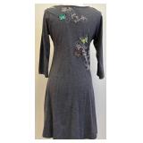 JW Los Angeles Gray Cotton Dress with Butterfly Embroidery, Size S