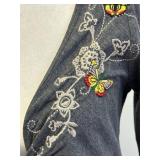 JW Los Angeles Gray Cotton Dress with Butterfly Embroidery, Size S