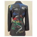 Moschino Cheap and Chic Gray Wool Blazer with Whimsical Embroidered Back - Size 8
