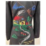 Moschino Cheap and Chic Gray Wool Blazer with Whimsical Embroidered Back - Size 8