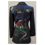Moschino Cheap and Chic Gray Wool Blazer with Whimsical Embroidered Back - Size 8