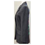 Moschino Cheap and Chic Gray Wool Blazer with Whimsical Embroidered Back - Size 8