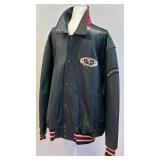 Wu Wear Urban Militia Dark Green Leather Bomber Jacket with Embroidered Logos - 2XL