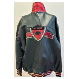 Wu Wear Urban Militia Dark Green Leather Bomber Jacket with Embroidered Logos - 2XL