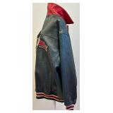 Wu Wear Urban Militia Dark Green Leather Bomber Jacket with Embroidered Logos - 2XL