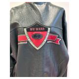 Wu Wear Urban Militia Dark Green Leather Bomber Jacket with Embroidered Logos - 2XL