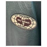 Wu Wear Urban Militia Dark Green Leather Bomber Jacket with Embroidered Logos - 2XL