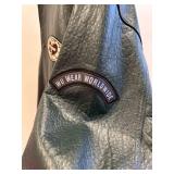 Wu Wear Urban Militia Dark Green Leather Bomber Jacket with Embroidered Logos - 2XL