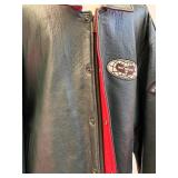 Wu Wear Urban Militia Dark Green Leather Bomber Jacket with Embroidered Logos - 2XL