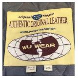 Wu Wear Urban Militia Dark Green Leather Bomber Jacket with Embroidered Logos - 2XL