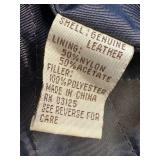 Wu Wear Urban Militia Dark Green Leather Bomber Jacket with Embroidered Logos - 2XL