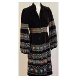 Nanette Lepore Embroidered Brown Velvet Boho Coat with Quilted Lining, Size 6