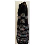 Nanette Lepore Embroidered Brown Velvet Boho Coat with Quilted Lining, Size 6