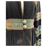Nanette Lepore Embroidered Brown Velvet Boho Coat with Quilted Lining, Size 6