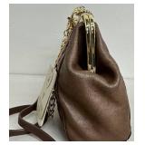 Anuschka Embossed Hand-Painted, Tooled Rose Bronze Leather Crossbody Bag with Floral and Butterfly Design - New with Tags