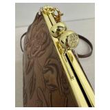 Anuschka Embossed Hand-Painted, Tooled Rose Bronze Leather Crossbody Bag with Floral and Butterfly Design - New with Tags