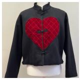 Moschino Cheap and Chic Black Wool Jacket with Red Velvet Heart, Size 8