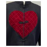 Moschino Cheap and Chic Black Wool Jacket with Red Velvet Heart, Size 8