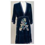 Johnny Was Velvet Embroidered Dress Adjustable Waist-Size Small