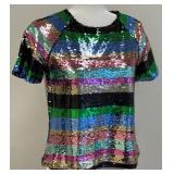 Sanctuary Over the Rainbow Sequin Short Sleeve Top XS