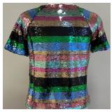 Sanctuary Over the Rainbow Sequin Short Sleeve Top XS