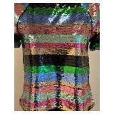 Sanctuary Over the Rainbow Sequin Short Sleeve Top XS