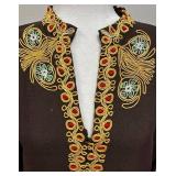 Beautiful Handmade Embroidered Brown Robe with Gold Stitch Work