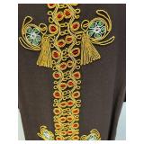 Beautiful Handmade Embroidered Brown Robe with Gold Stitch Work