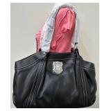J.W. Hulme Black Leather Shoulder Bag with Crest Emblem