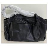 J.W. Hulme Black Leather Shoulder Bag with Crest Emblem
