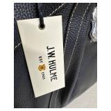 J.W. Hulme Black Leather Shoulder Bag with Crest Emblem