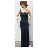 Mollie Parnis Navy Sleeveless Gown with Gold Beaded Shoulder Detail