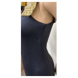 Mollie Parnis Navy Sleeveless Gown with Gold Beaded Shoulder Detail