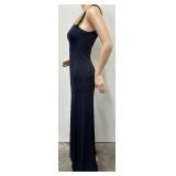 Mollie Parnis Navy Sleeveless Gown with Gold Beaded Shoulder Detail