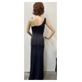 Mollie Parnis Navy Sleeveless Gown with Gold Beaded Shoulder Detail