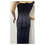 Mollie Parnis Navy Sleeveless Gown with Gold Beaded Shoulder Detail